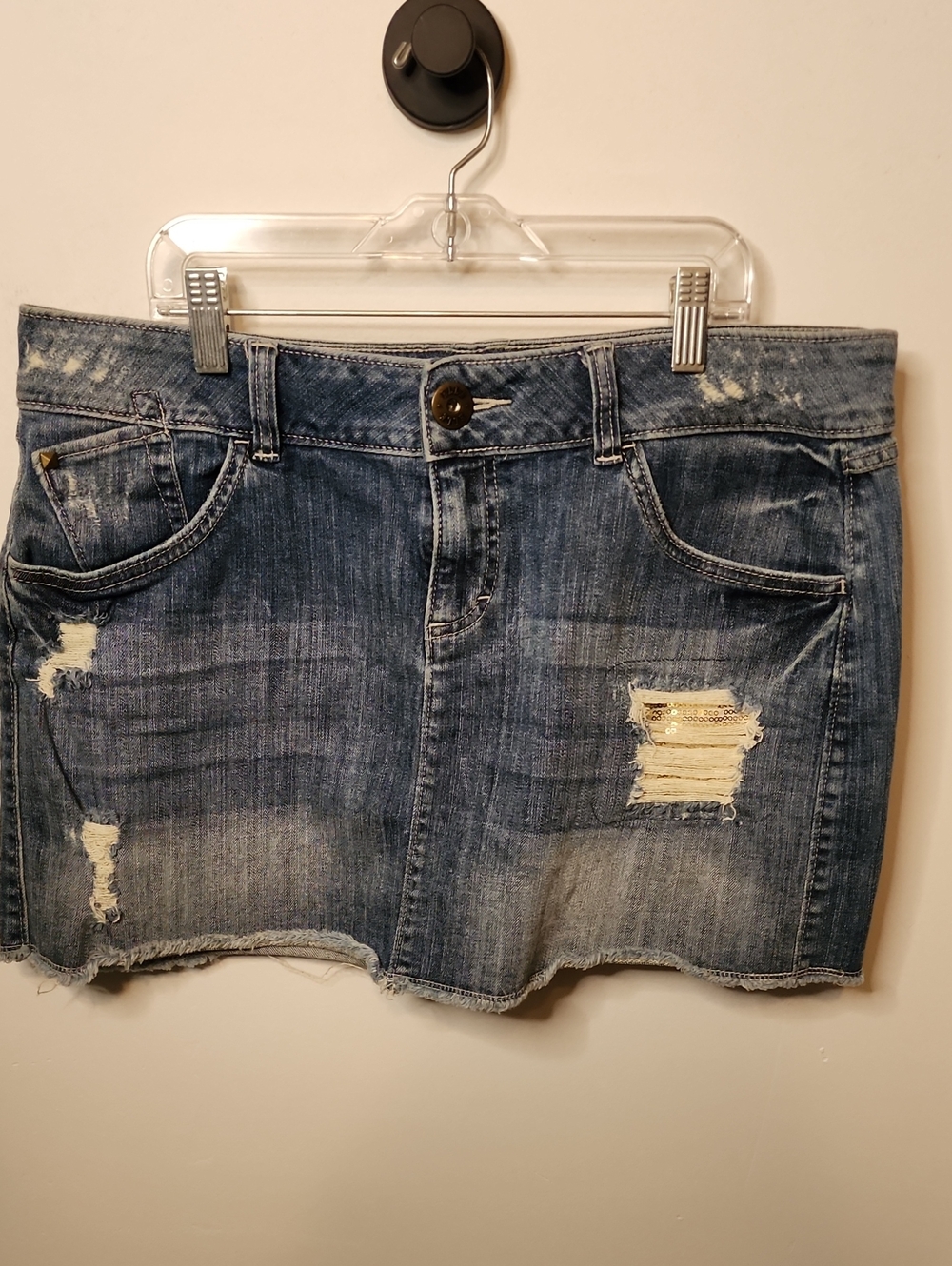 Elle Distressed Denim Mini Skirt - Blue